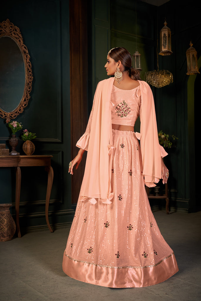 Women's Peach Georgette Embroidery Lehenga Choli Set