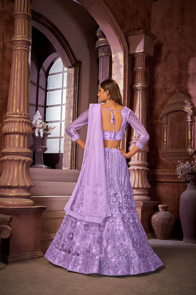 Women's Purple Net Embroidered Lehenga Choli Set