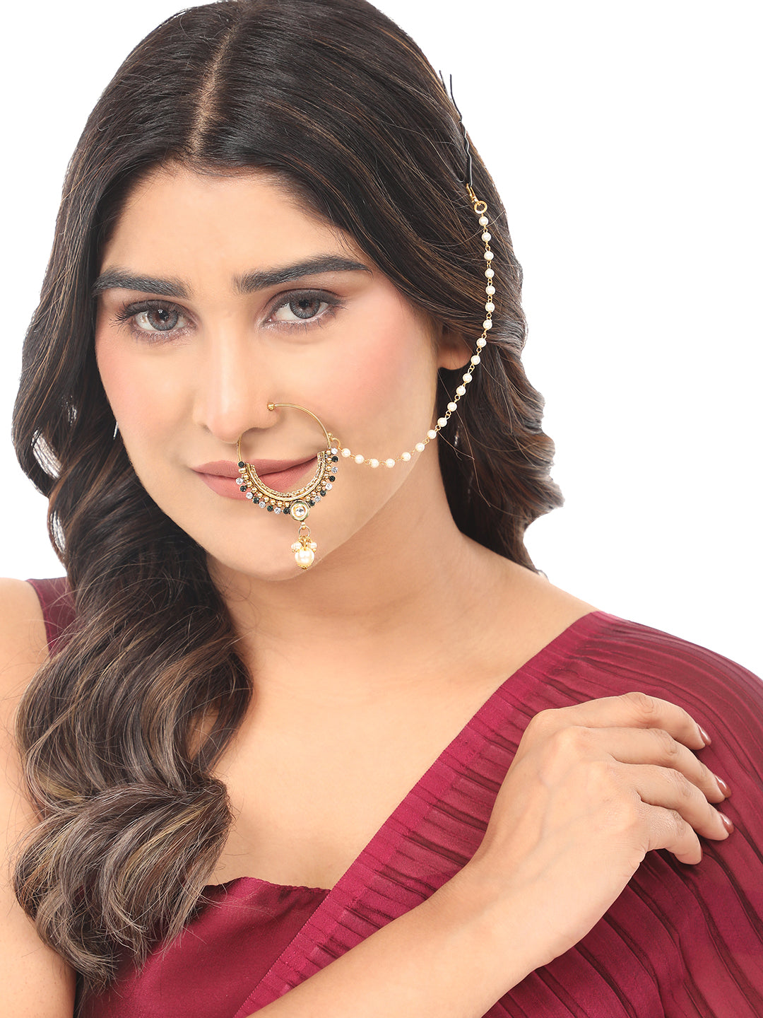 24K Gold Plated Studded Nose Ring By Anikas Creation