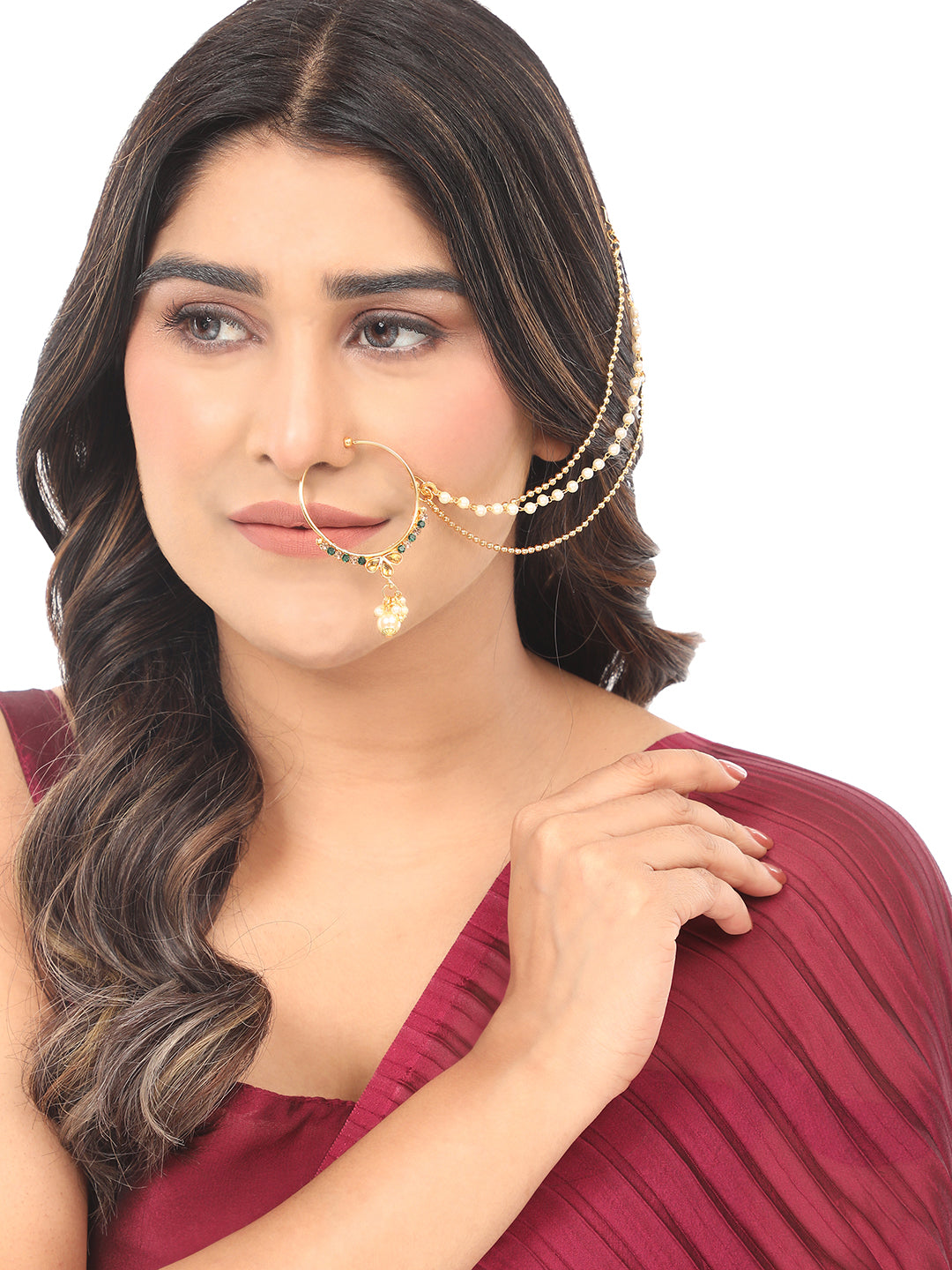 Handcrafted Kundan Jewelry Chained Nose Ring By Anikas Creation