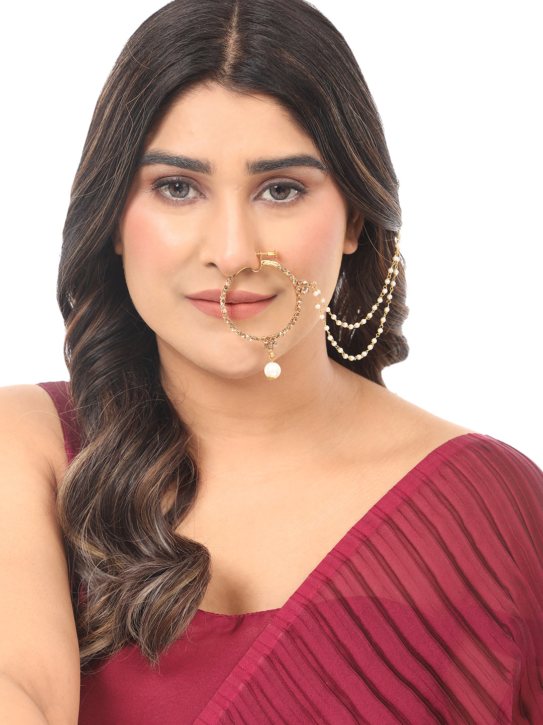 Gold Plated Studded Nath Jewelry For Women By Anikas Creation