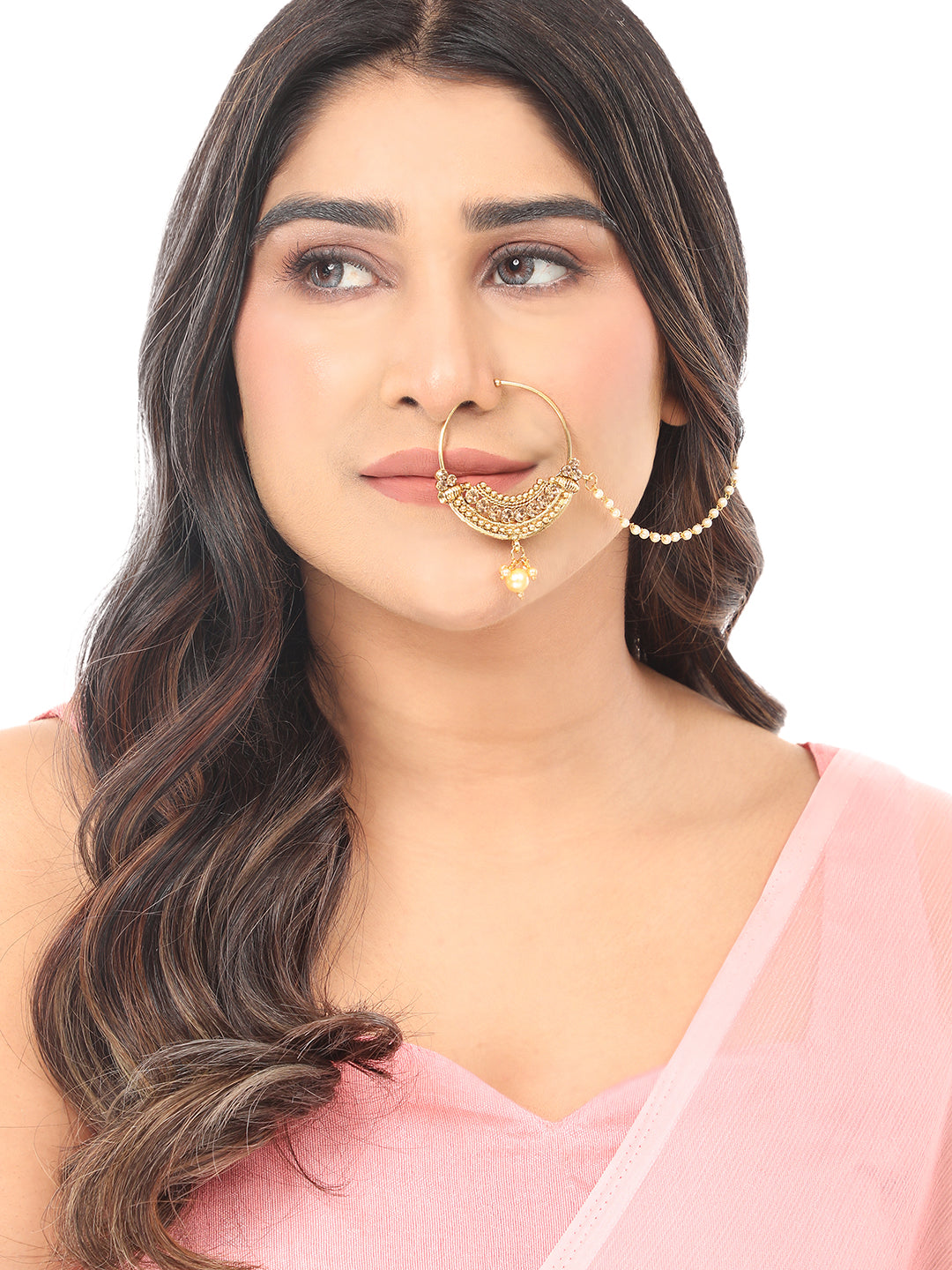 Nath Traditional Gold Plated Kundan Nose Ring By Anikas Creation