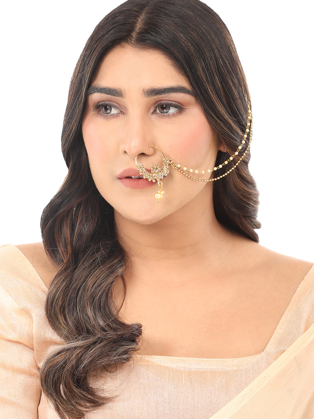 24K Gold Plated Jewlery Nose Ring Nath By Anikas Creation