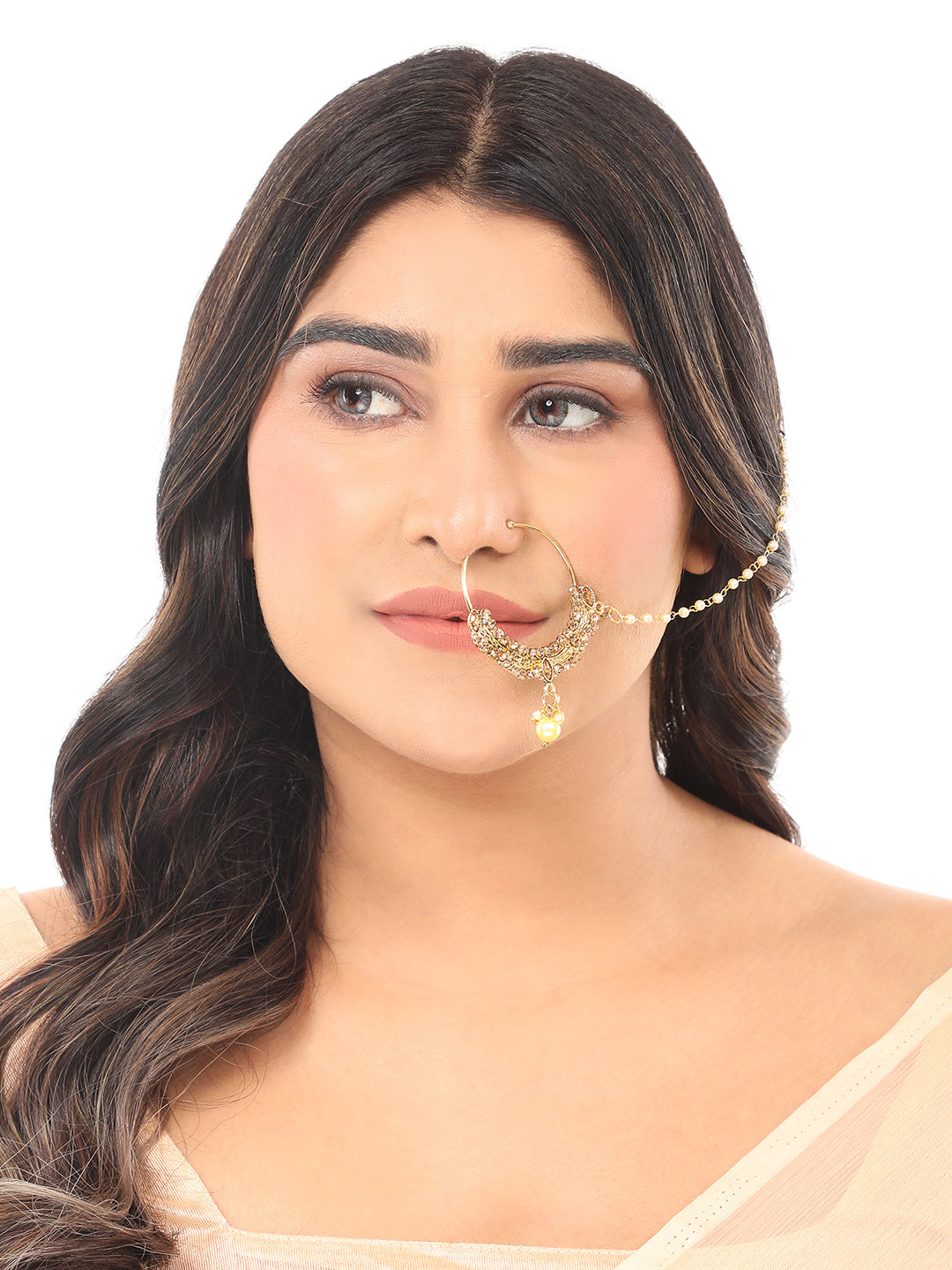 14K Gold Plated Handcrafted Nose Ring Nath By Anikas Creation