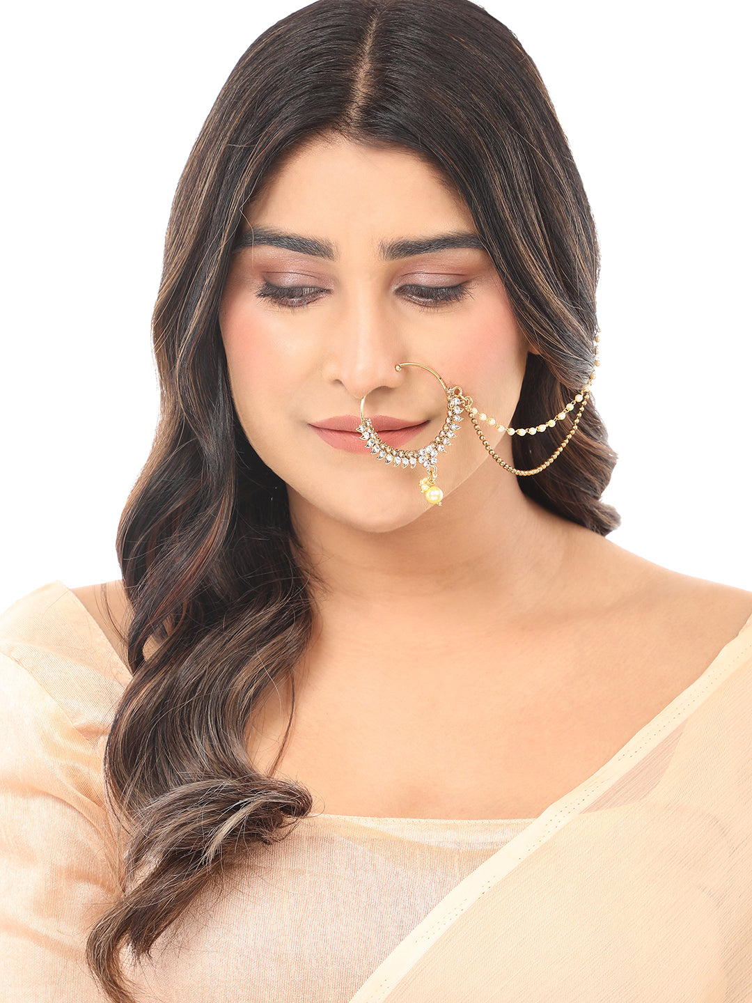 Bridal No Piercing Nath Nose Ring Kundan By Anikas Creation