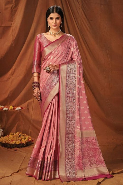 Women's Crepe Pink South Silk Saree - Karagiri