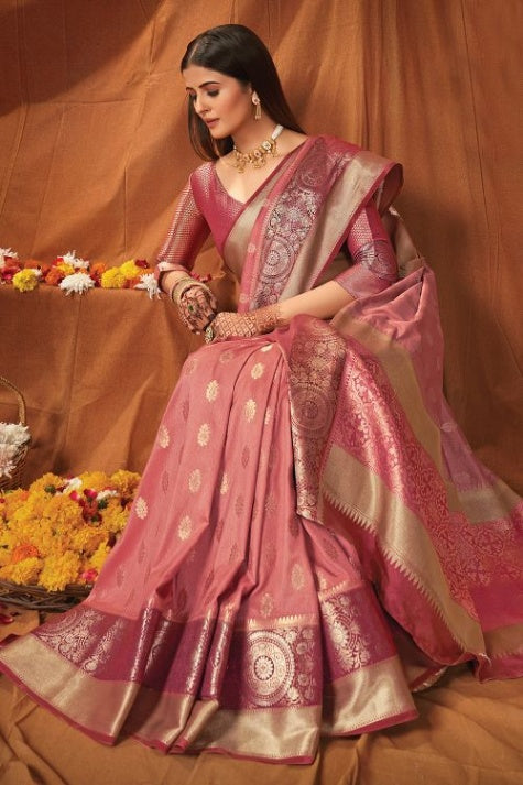 Women's Crepe Pink South Silk Saree - Karagiri