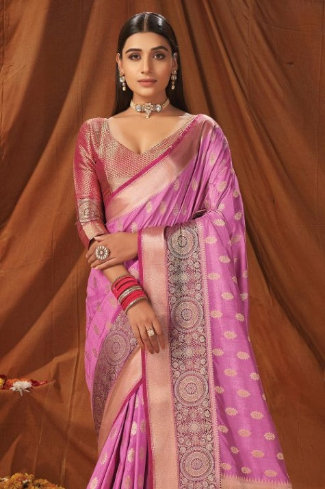 Women's Taffy Pink South Silk Saree - Karagiri
