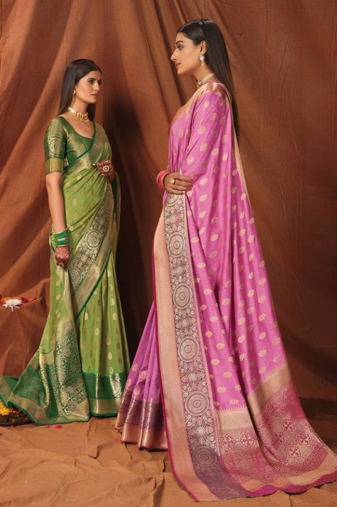 Women's Taffy Pink South Silk Saree - Karagiri