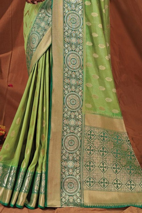 Women's Olive Green South Silk Saree - Karagiri