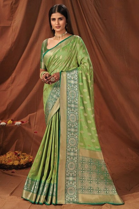 Women's Olive Green South Silk Saree - Karagiri
