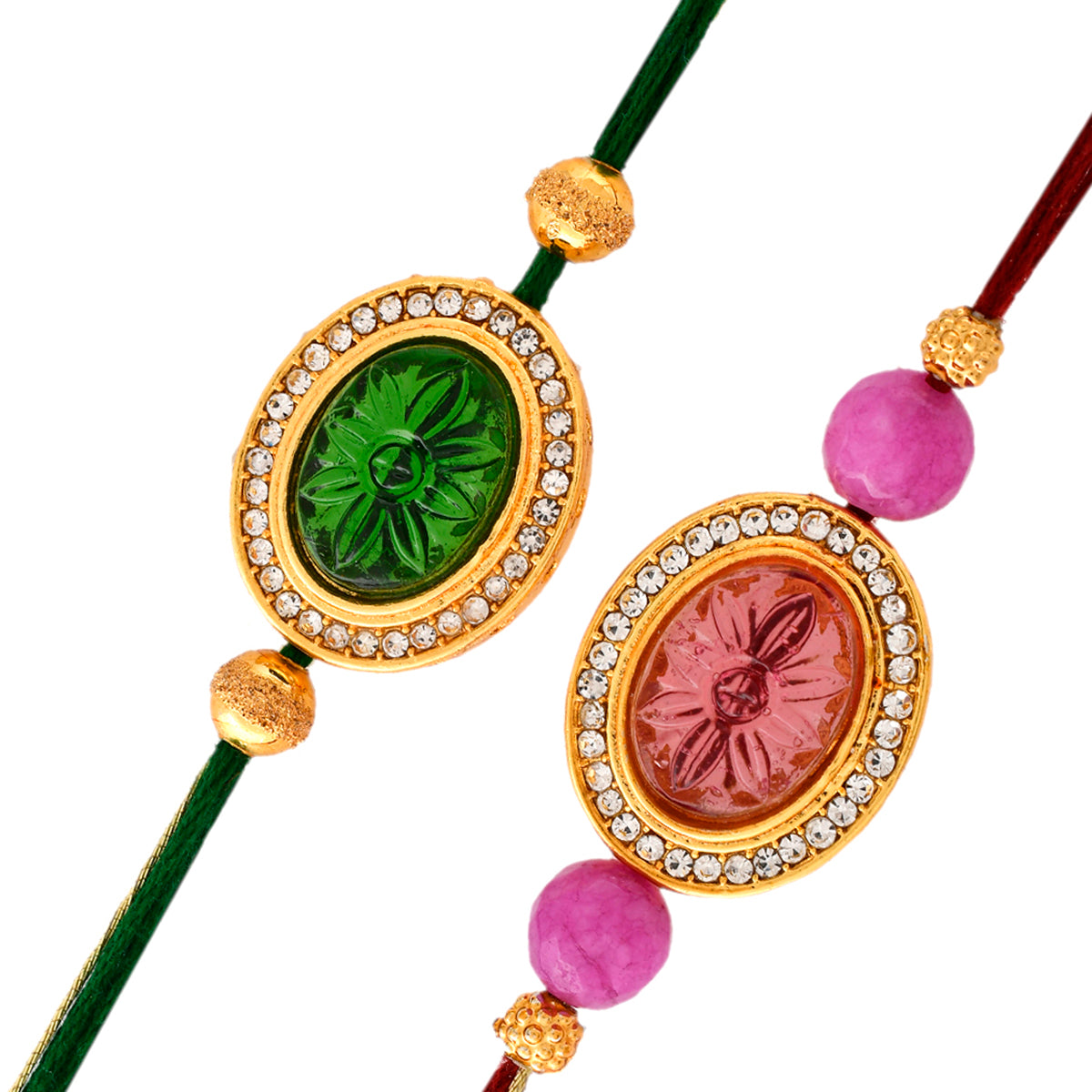 Studded Pink And Green Thread Rakhis - Voylla