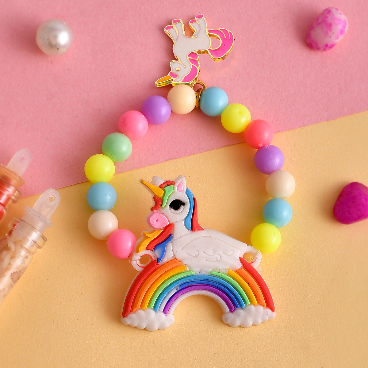 Colorful Rainbow And Unicorn Beaded Kids Rakhi - Voylla