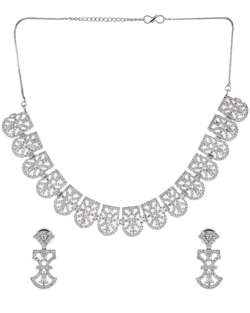Women's Sparkling Elegance Cutwork Design Zircons Jewellery Set - Voylla