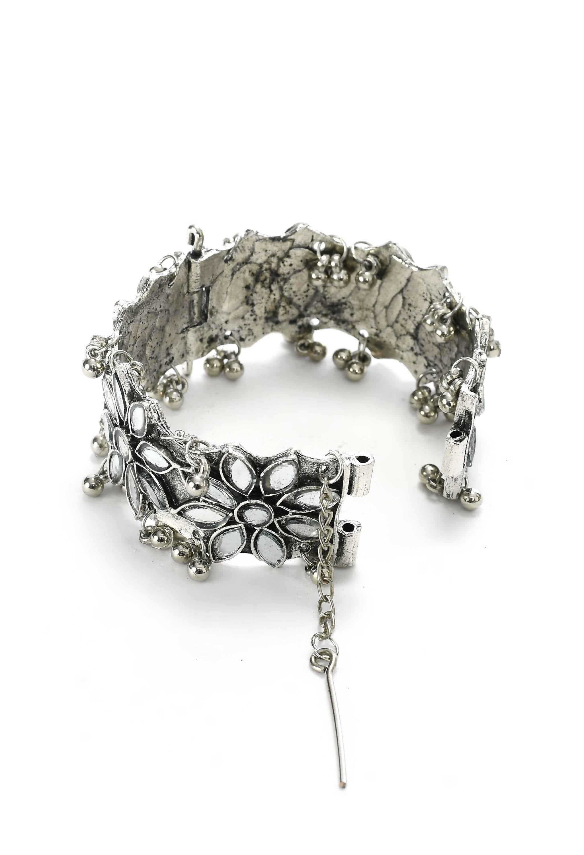 Johar Kamal Silver color Oxidized Bracelet with mirror design Jkbracelet_002
