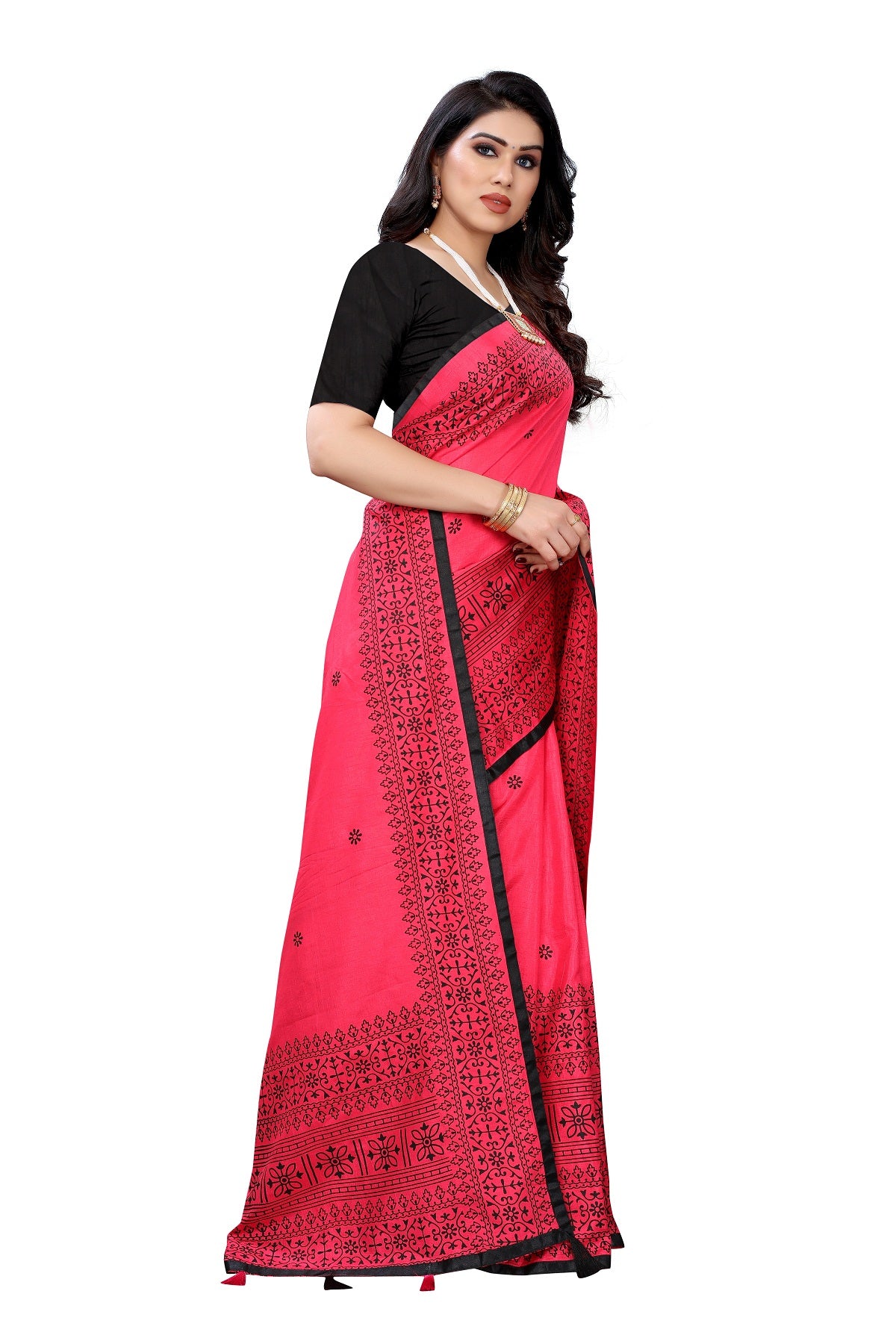 Women's Pink Sana Silk Printed Saree - Vamika