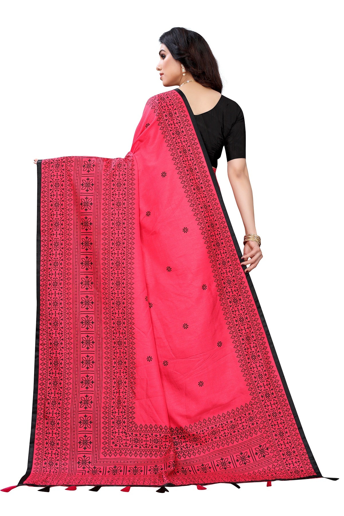 Women's Pink Sana Silk Printed Saree - Vamika
