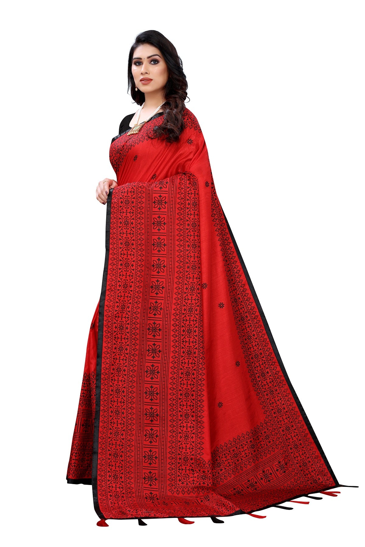 Women's Red Sana Silk Printed Saree - Vamika