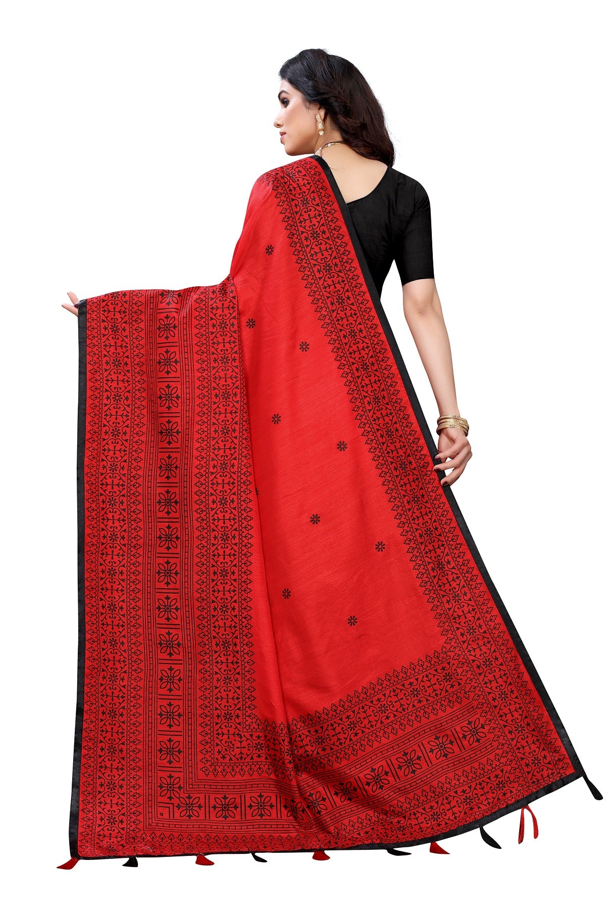 Women's Red Sana Silk Printed Saree - Vamika