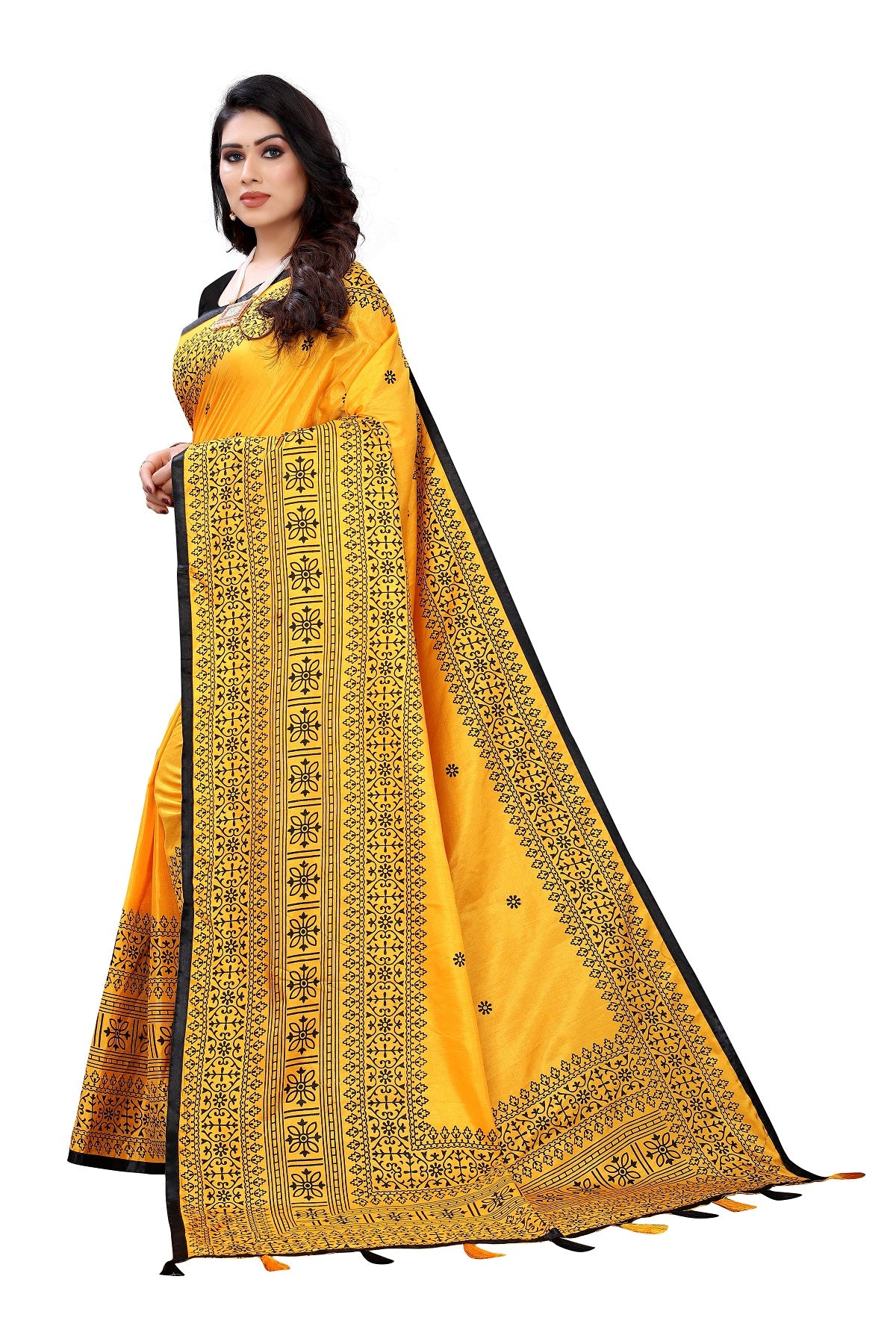 Women's Yellow Sana Silk Printed Saree - Vamika