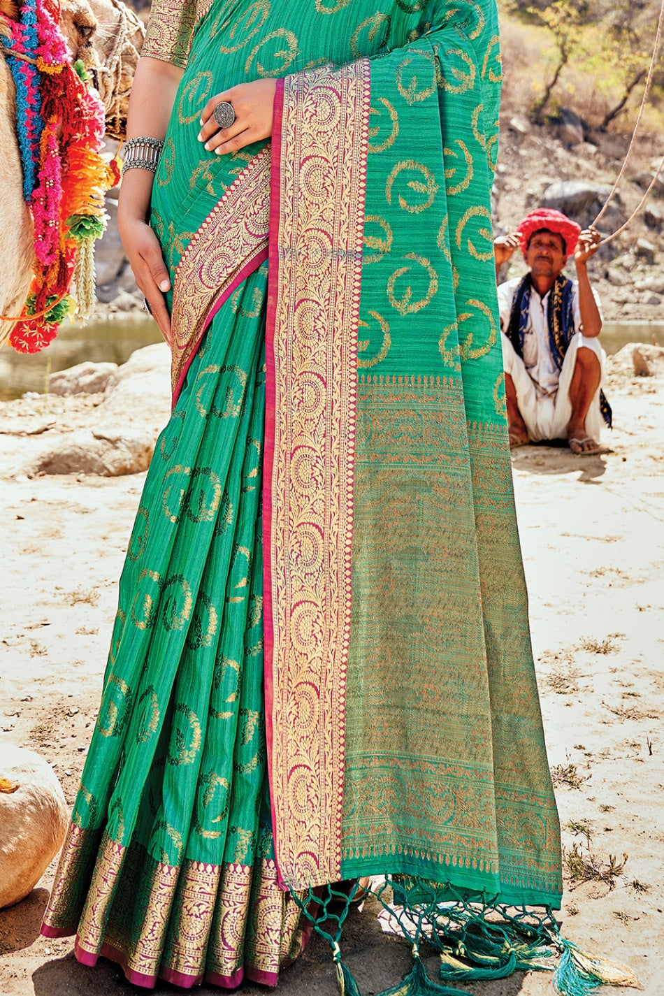 Women's Jade Green Banarasi Saree - Karagiri