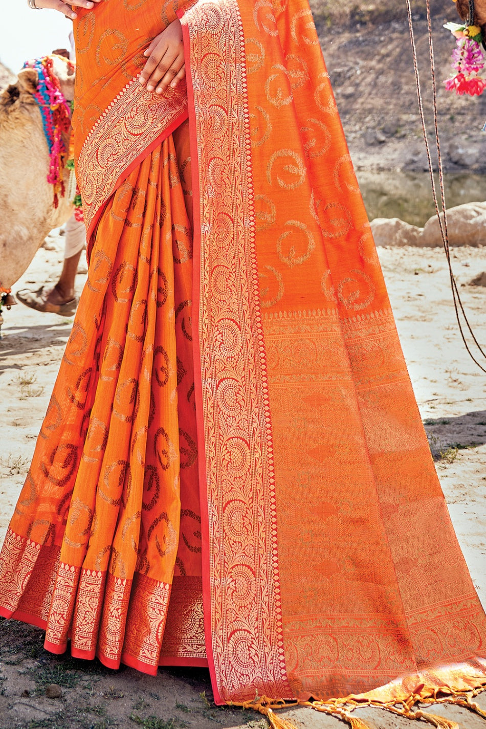 Women's Tiger Orange Banarasi Saree - Karagiri