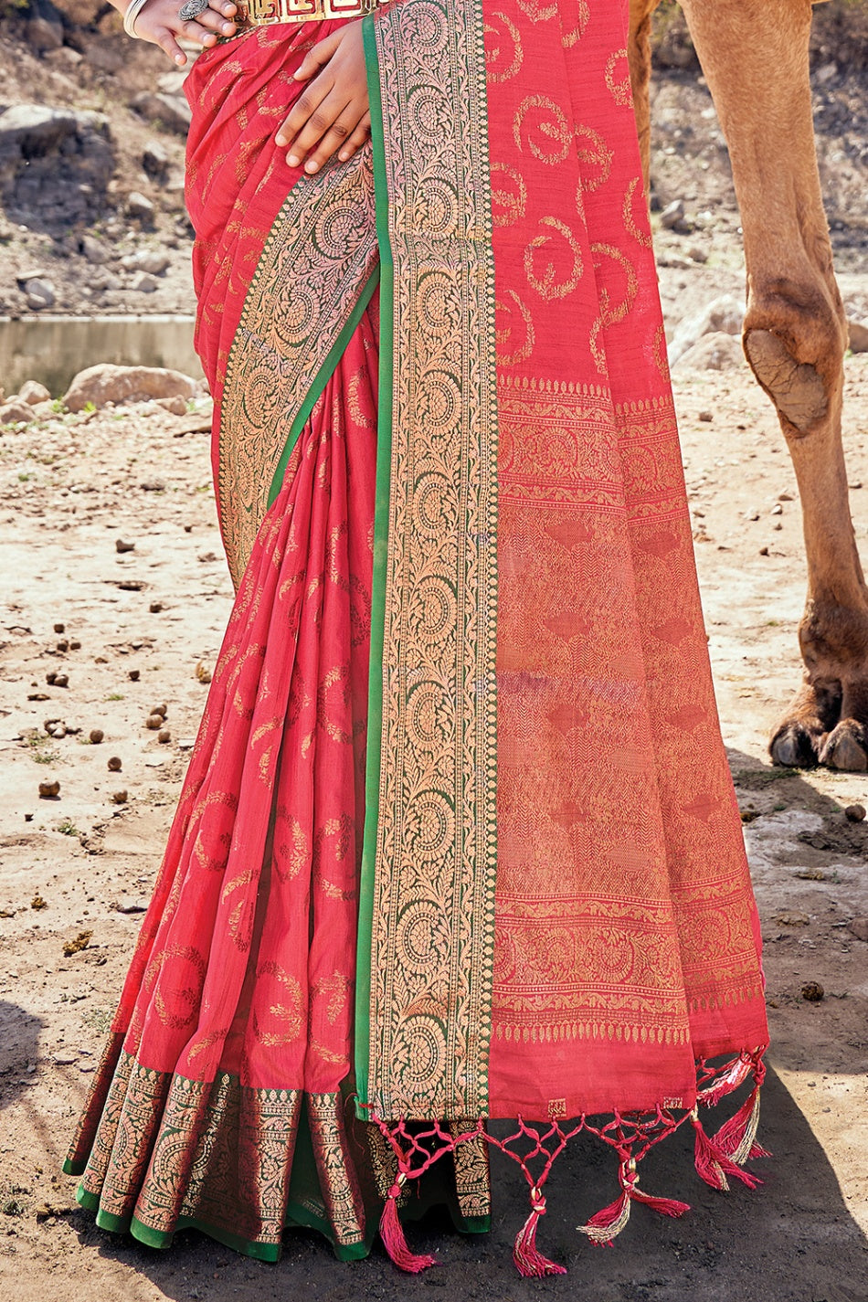 Women's Punch Pink Banarasi Saree - Karagiri