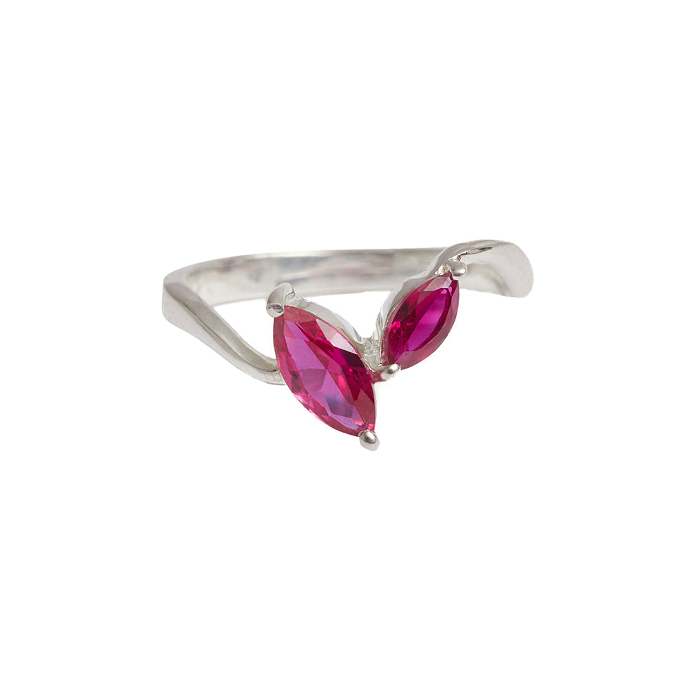Women's Dual Red Stone 925 Sterling Silver Cz Adjustable Ring - Voylla