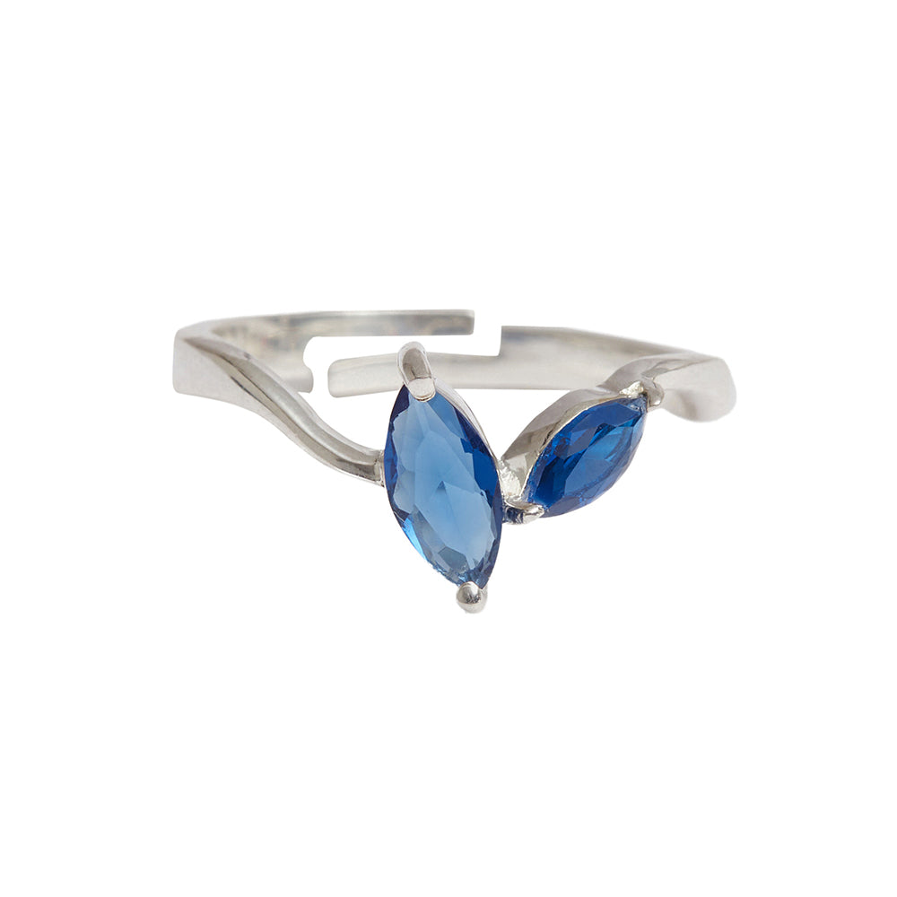 Women's Dual Blue Stone 925 Sterling Silver Cz Adjustable Ring - Voylla