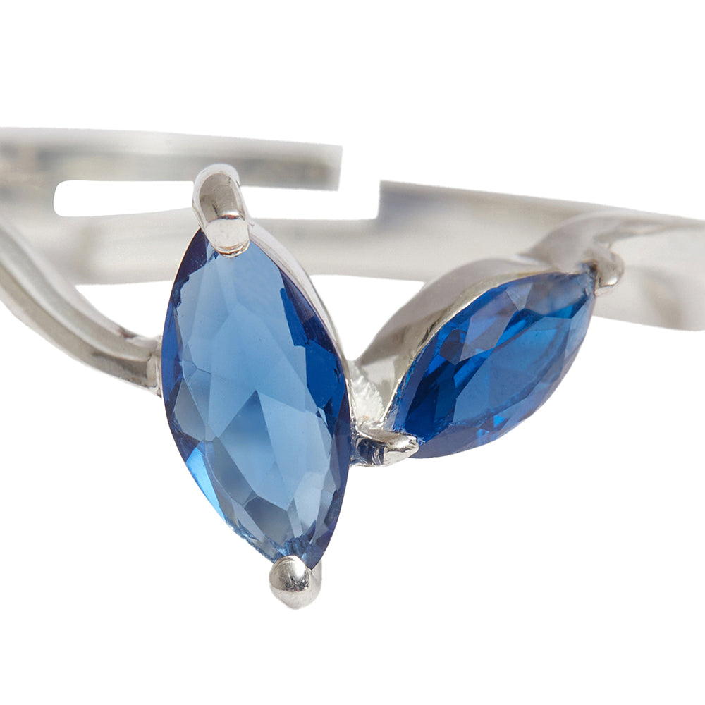Women's Dual Blue Stone 925 Sterling Silver Cz Adjustable Ring - Voylla