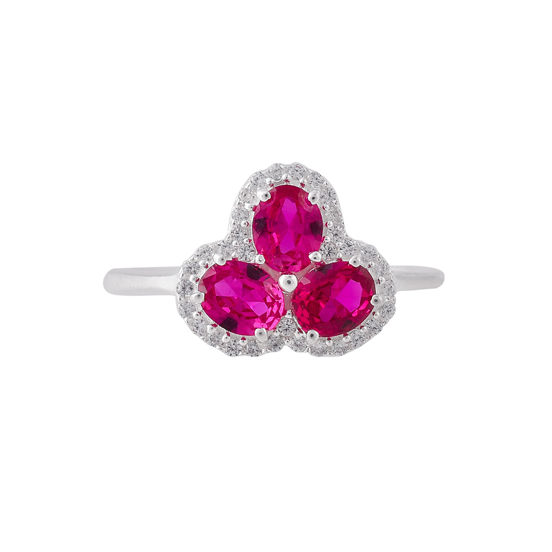 Women's Pink Round Cut Ruby Adjustable Sterling Silver Ring - Voylla