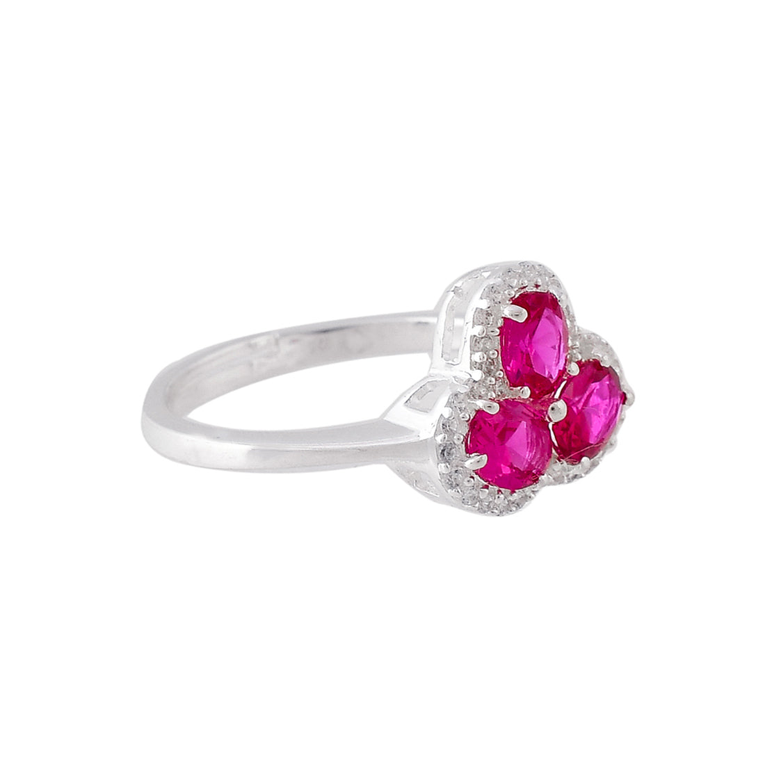 Women's Pink Round Cut Ruby Adjustable Sterling Silver Ring - Voylla