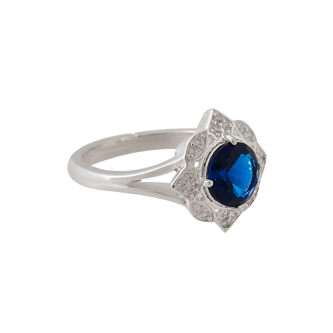 Women's Oval Cut Navy Blue Sapphire Sterling Silver Adjustable Ring - Voylla