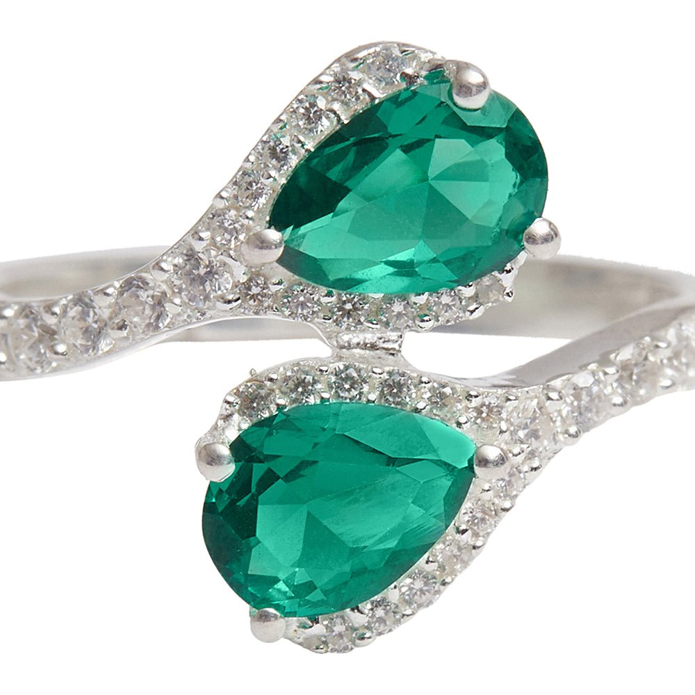 Women's Sterling Silver Ladies Cubic Zirconia Emerald Green Adjustable Ring - Voylla