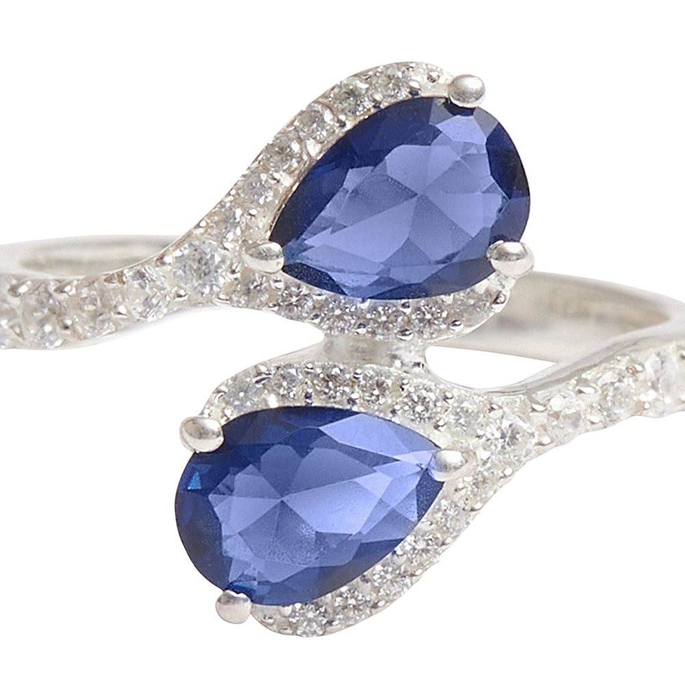 Women's Adjustable Blue Pear Shaped Stones And Cz Studded 925 Sterling Siler Ring - Voylla