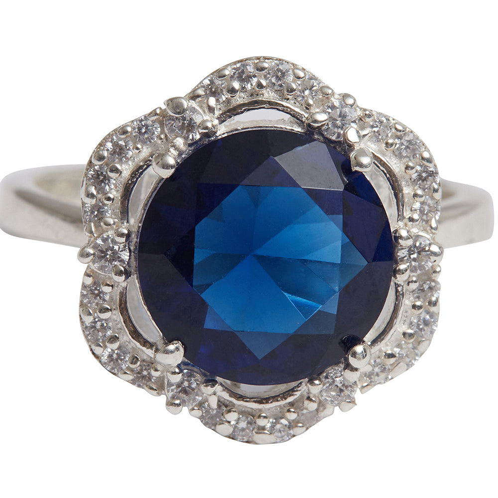Women's Round Cut Sapphire 925 Sterling Silver Silver Toned Ring - Voylla