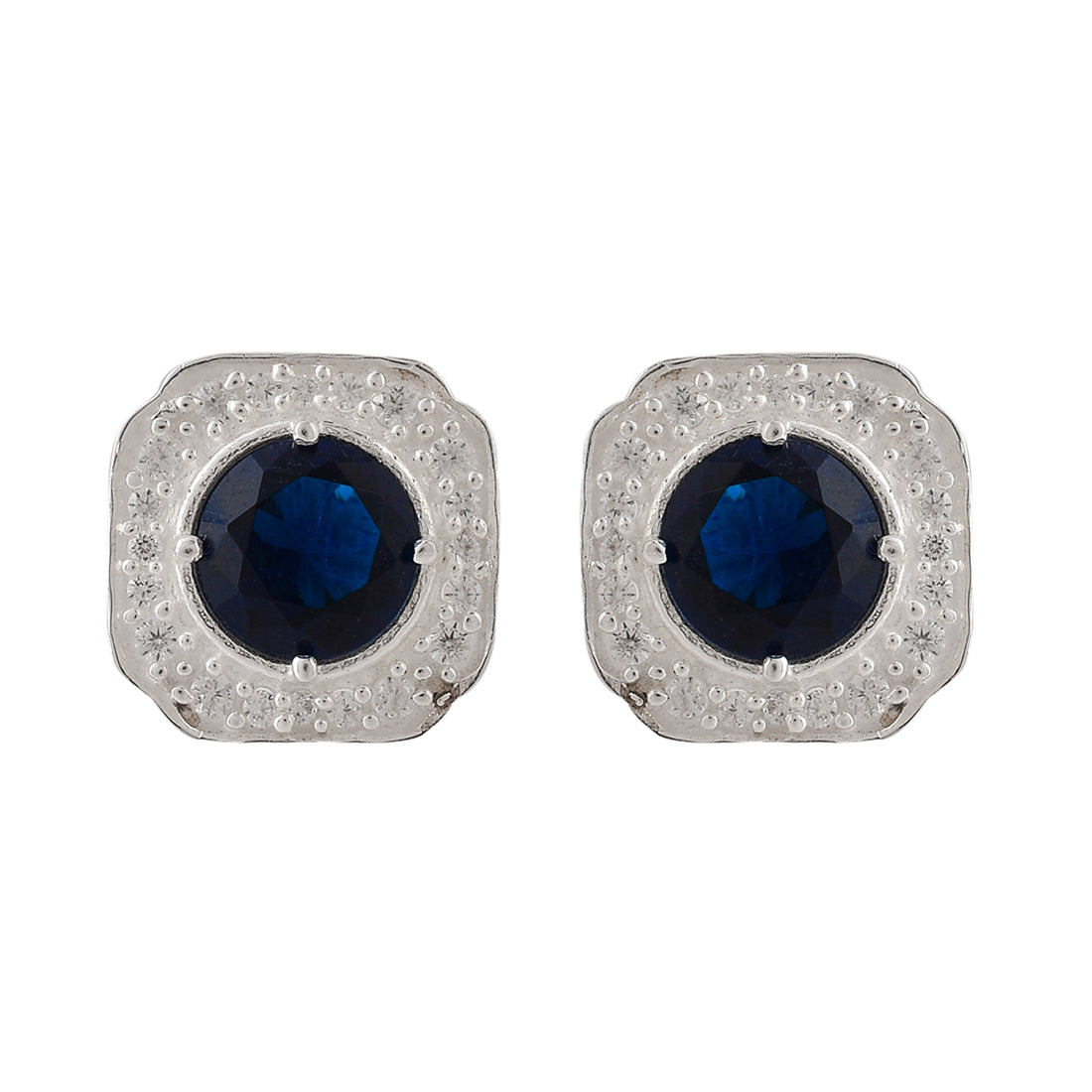 Women's Oval Cut Sapphire And Zirconia Adorned 925 Sterling Silver Stud Earrings - Voylla