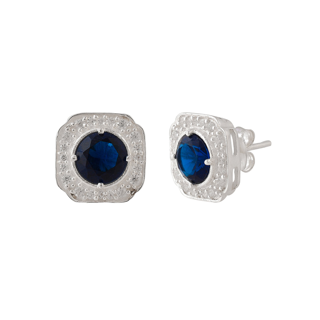 Women's Oval Cut Sapphire And Zirconia Adorned 925 Sterling Silver Stud Earrings - Voylla