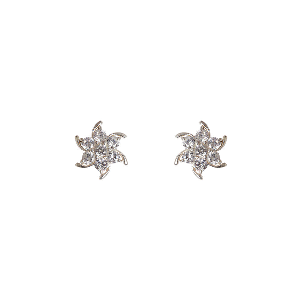 Women's Star Shaped Round Cut Zircons Embellished Sterling Silver Stud Earrings - Voylla