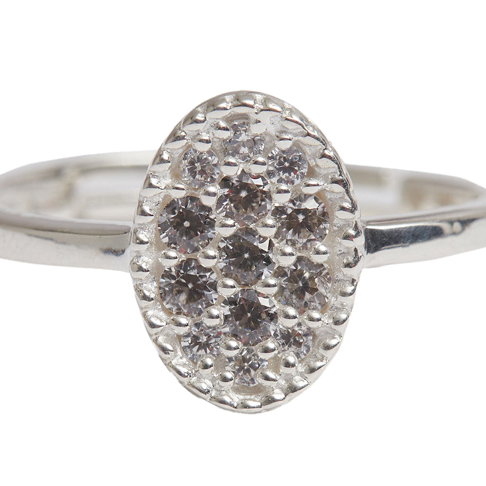 Women's Cz Stone Beaded 925 Sterling Silver Adjustable Ring - Voylla