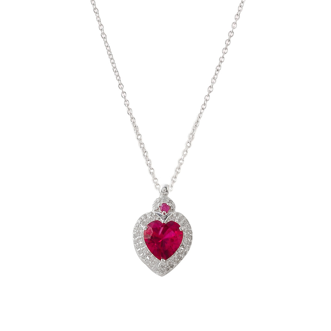 Women's Heart Shape Pink Ruby And Zirconia Embellished Sterling Silver Pendant Set - Voylla