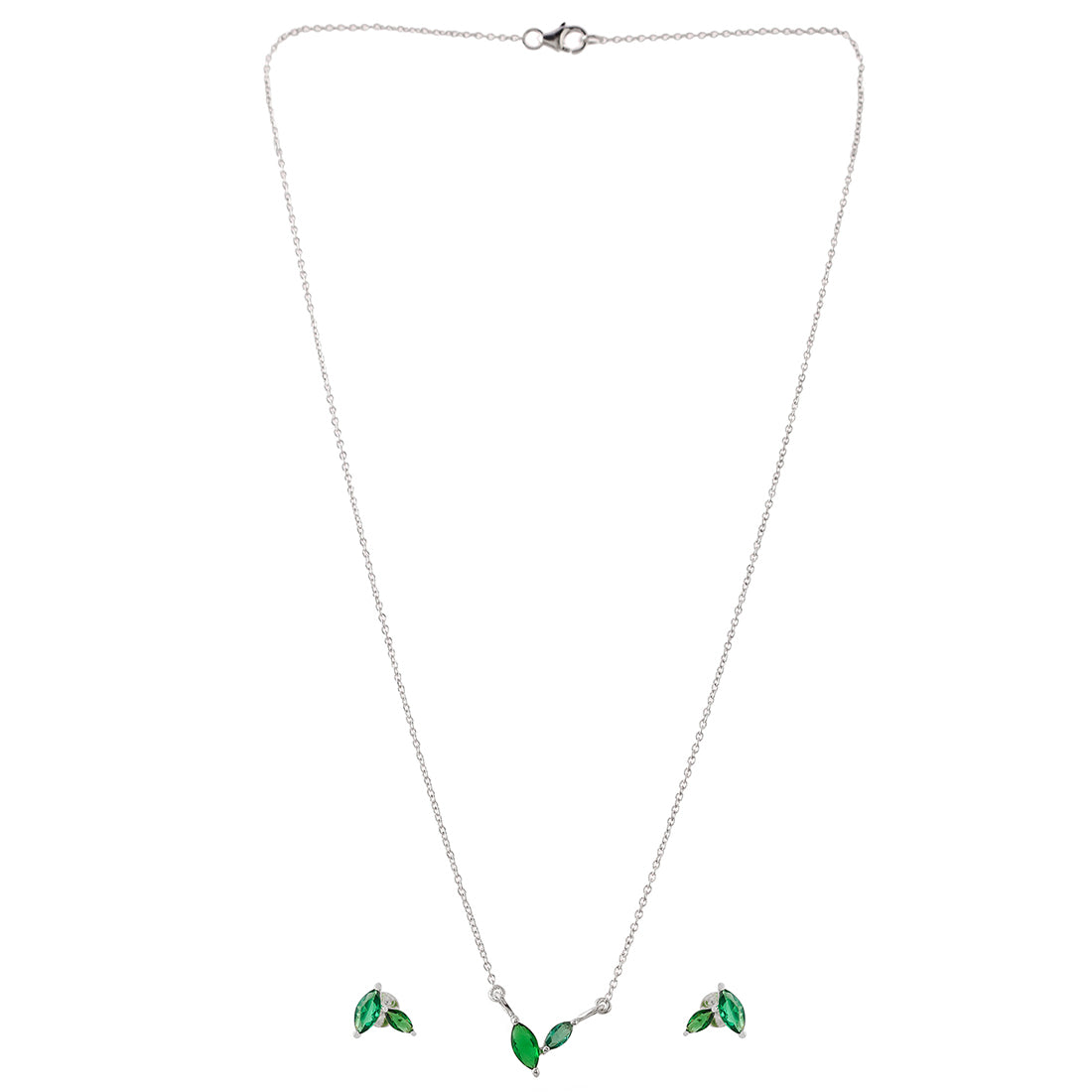 Women's Marquise Cut Emeralds 925 Sterling Silver Pendant Set - Voylla