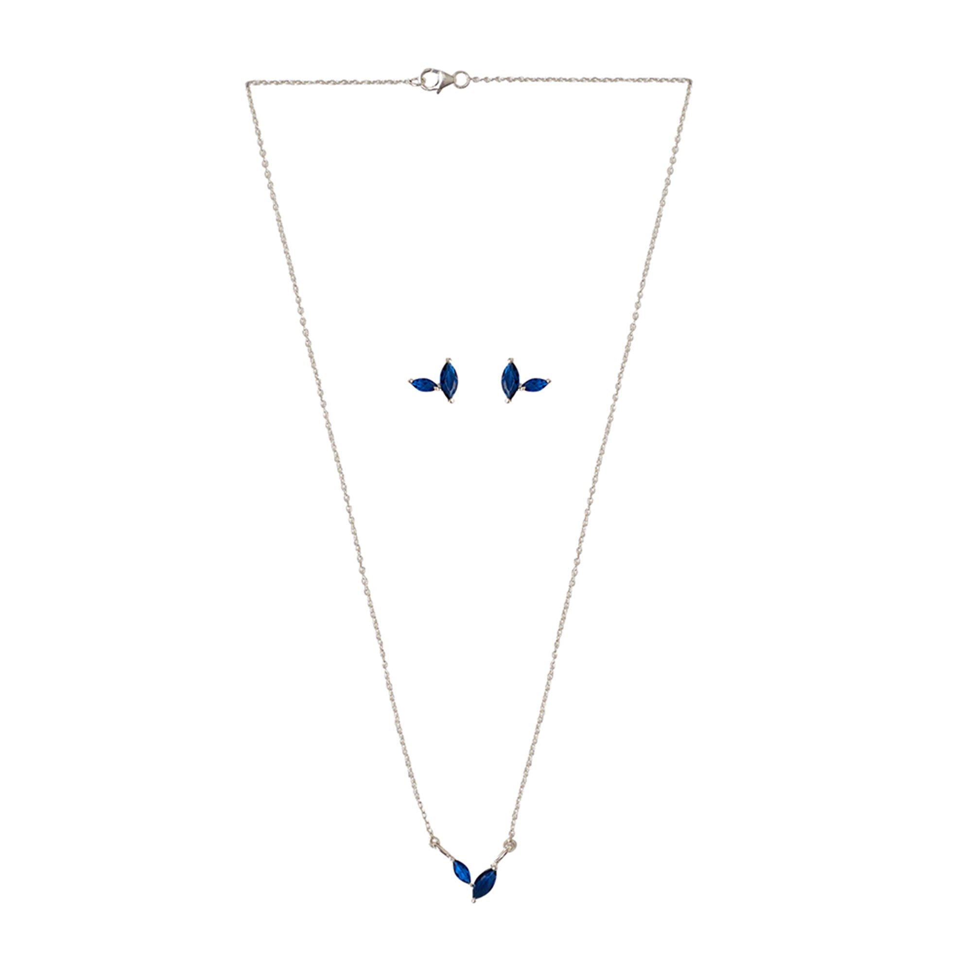 Women's Blue Marquise Cz Pendant Set And Stud Earrings In 925 Sterling Silver - Voylla