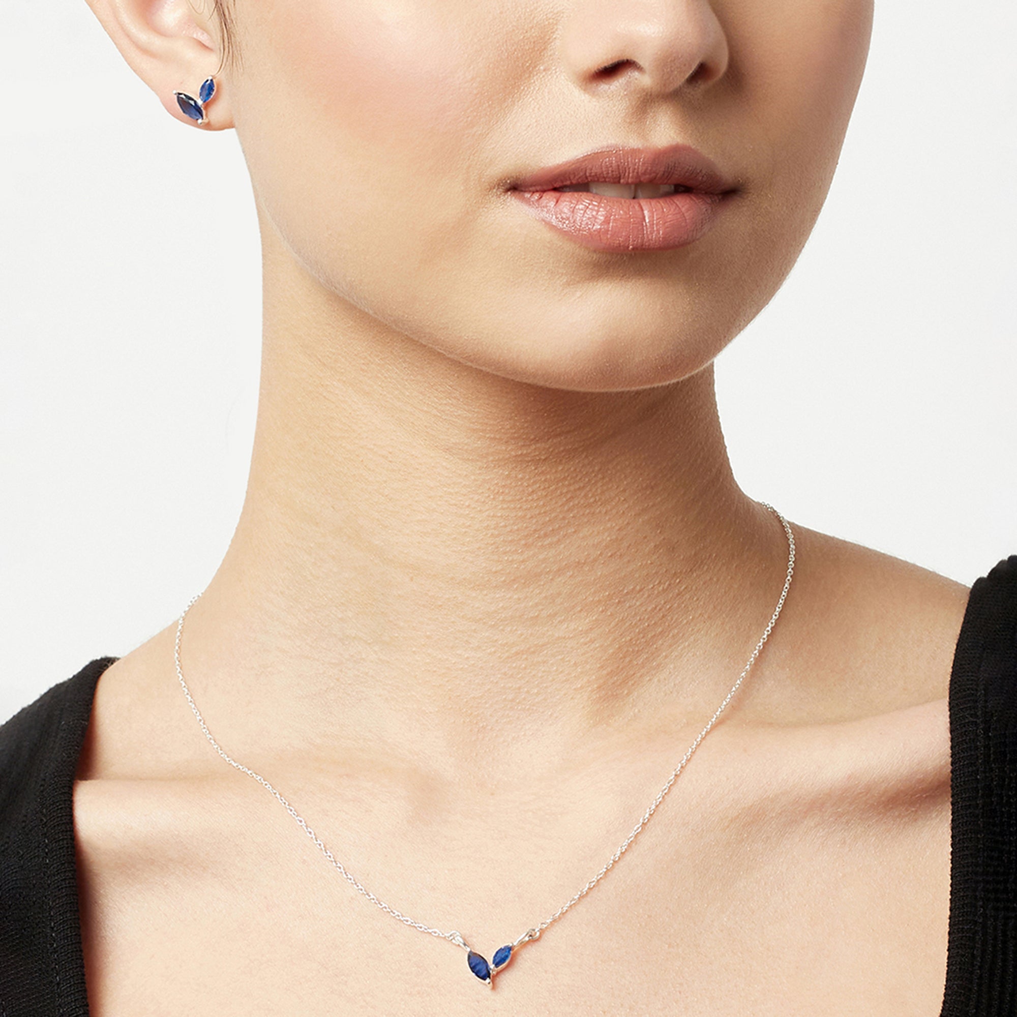 Women's Blue Marquise Cz Pendant Set And Stud Earrings In 925 Sterling Silver - Voylla