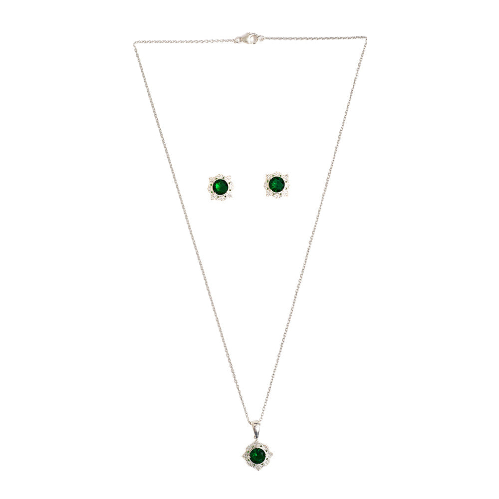 Women's Emerald 4 Star 925 Sterling Silver Pendant Set - Voylla