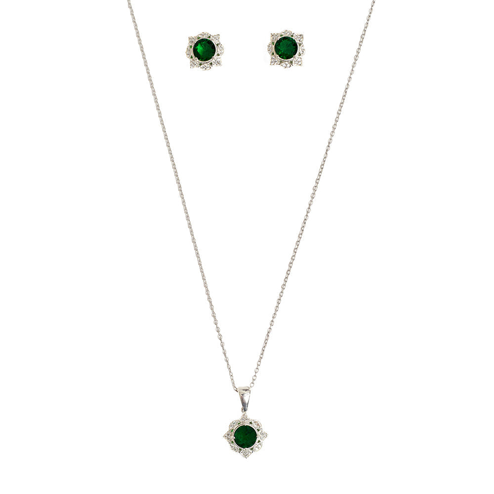 Women's Emerald 4 Star 925 Sterling Silver Pendant Set - Voylla
