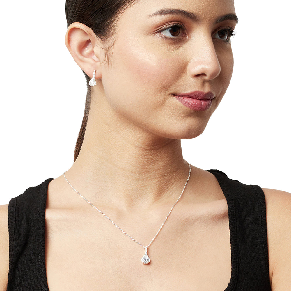 Women's Eclectica Silver Drop Earrings And Pendant 925 Sterling Silver Set - Voylla