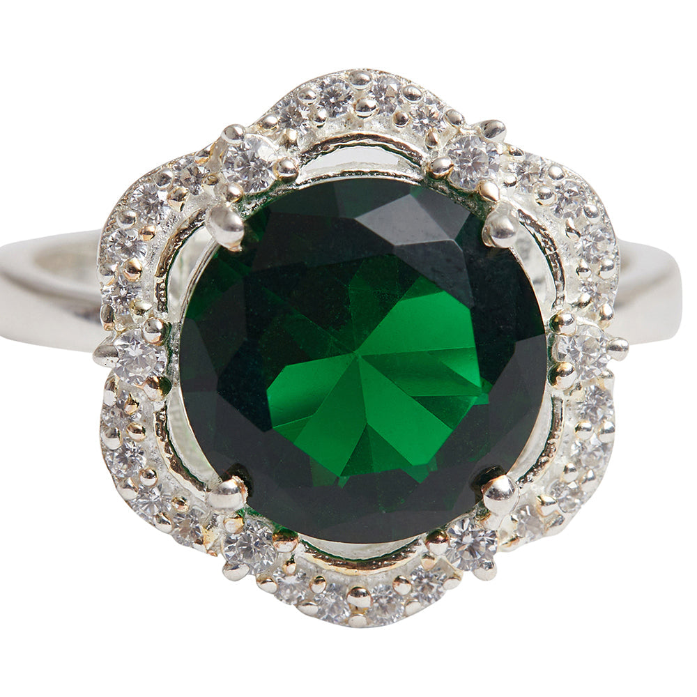 Women's Elevated Emerald Cz 925 Sterling Silver Adjustable Ring - Voylla