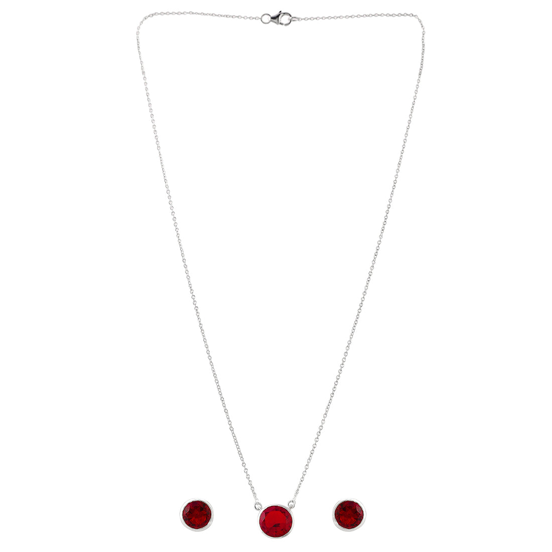 Women's Red Stone Studded Sparkling Silver Pendant Set - Voylla