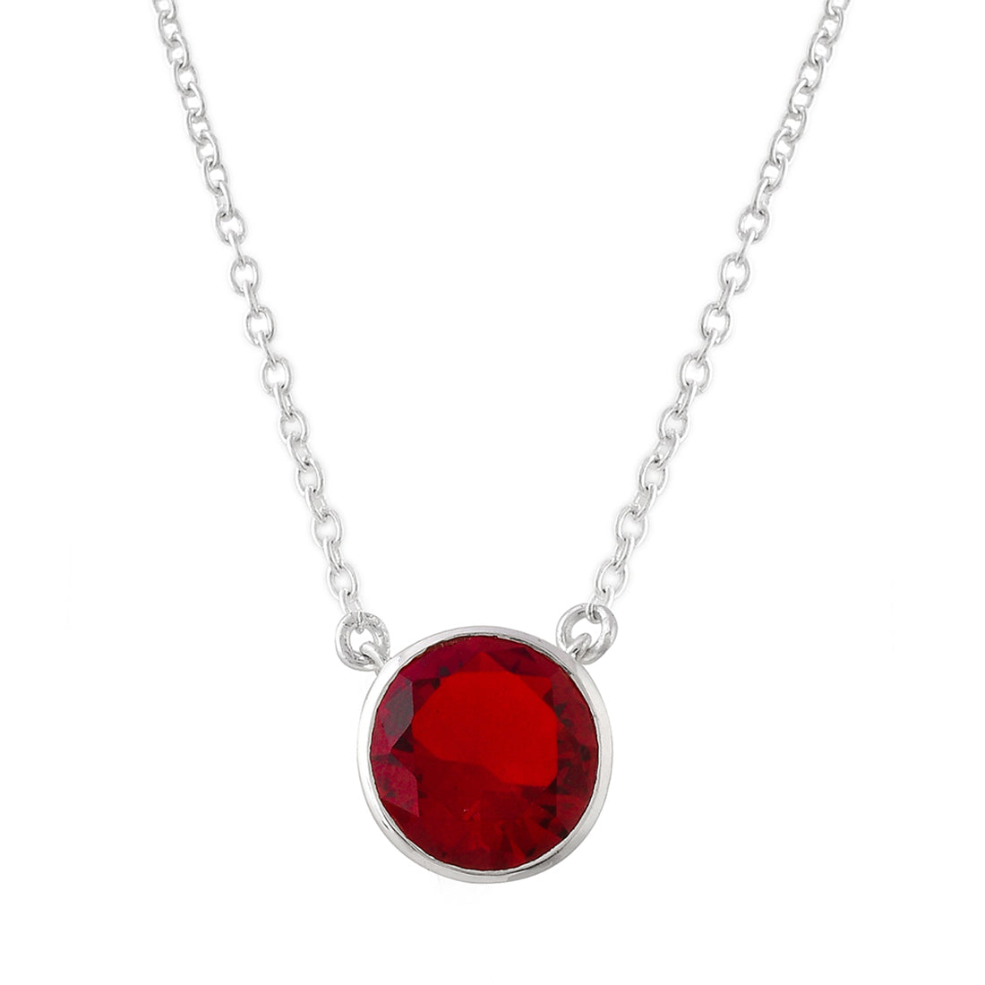 Women's Red Stone Studded Sparkling Silver Pendant Set - Voylla